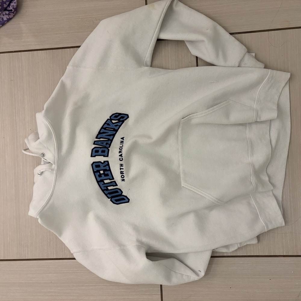 Jerzees White  Hoodie with Blue Text